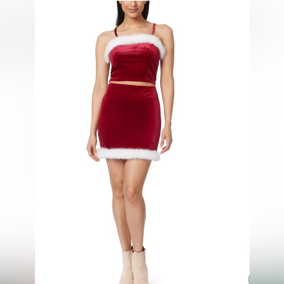 Wallflower Mrs Claus Fur Trimmed Velour Cropped Cami & Mini Skirt Small NWT - Picture 1 of 13